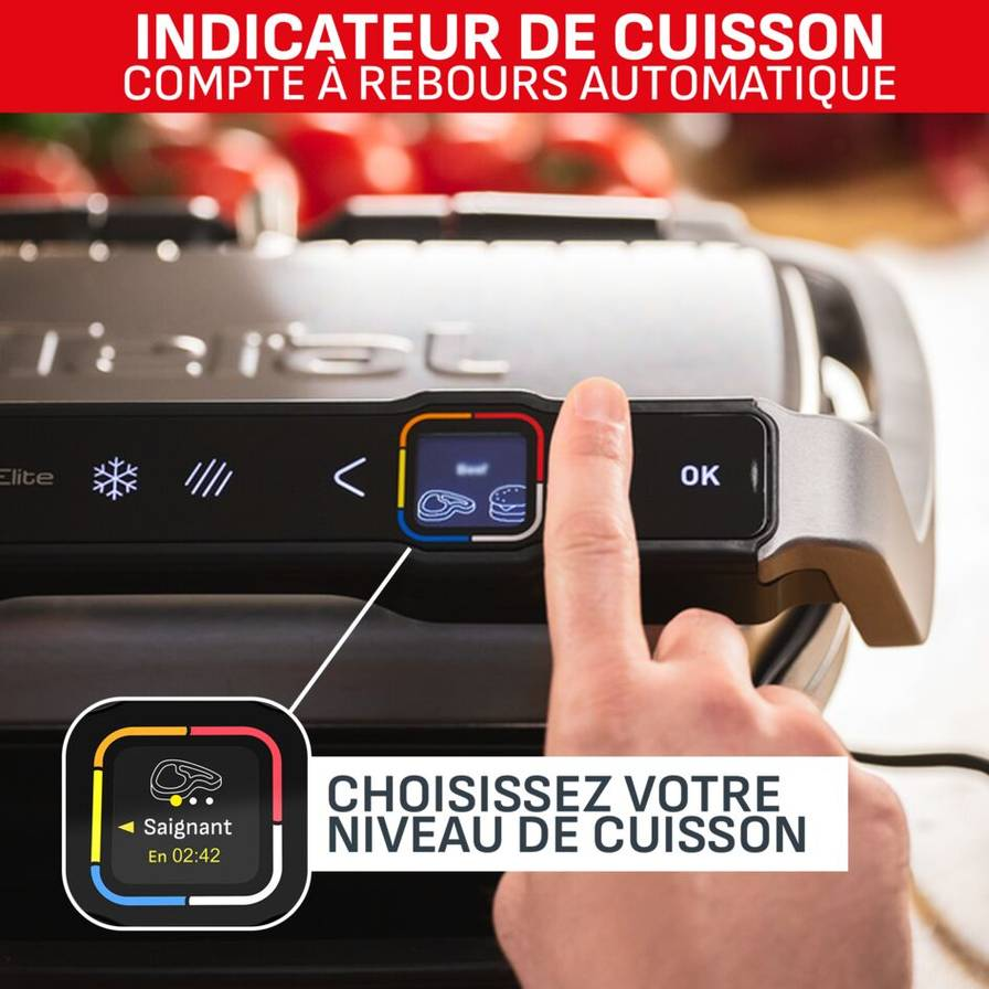 Optigrill Elite XL, grill intelligent, 16 programmes, mode manuel, fonction marquage, XL 8 personnes